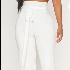 White slinky high-wasted trouser pants